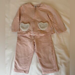 Il Gufo Two Piece Pink Matching Set with White Heart Pockets